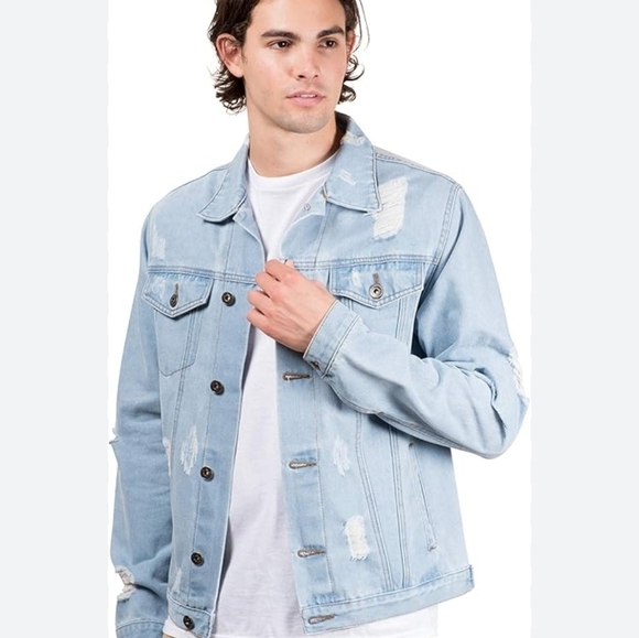 Brooklyn Denim Distressed Jacket Men Sz M Blue Long Sleeve ButtonUp Jean… - Picture 1 of 15